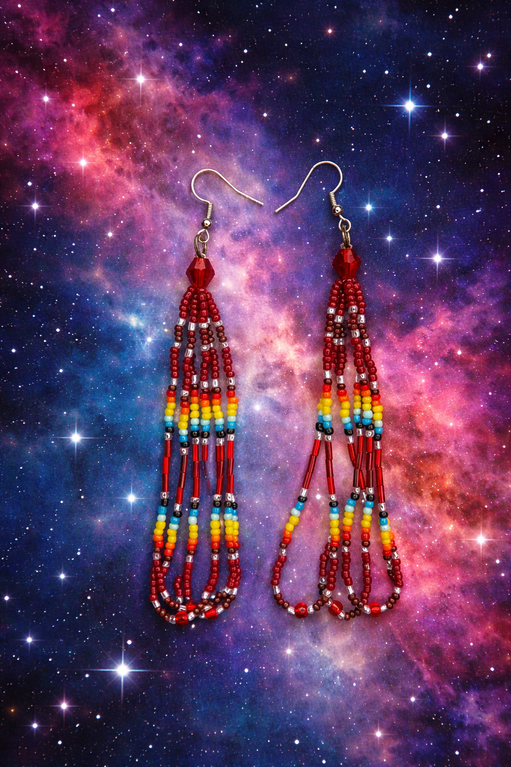 Red Beaded Fringe Earrings – Handmade 4” Dangle Earrings