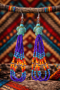 Turtle Beaded Fringe Earrings – Multicolor Cascade